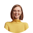 woman with glasses smiling to camera