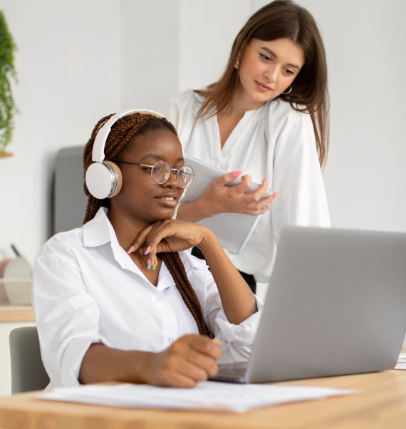 beautiful women working together startup company
